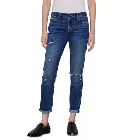 FRAME Le Garcon Straight Leg Distressed Mid Rise Jeans In Eaton Wash Size 29 - Picture 1 of 7